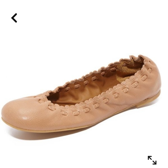 See by Chloe Jane Nude Scalloped Leather Ballet Flats - Picture 1 of 9